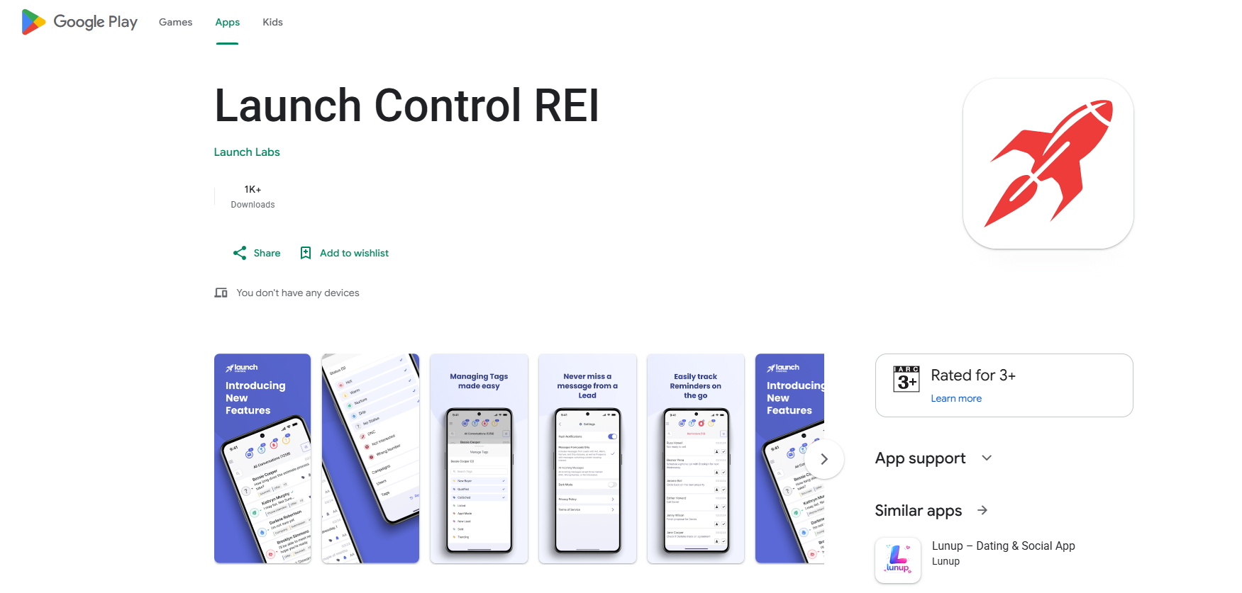Launch Control Android app store page